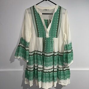 DEVOTION TWINS Ella Embroidered Mini Dress Green-Off White MEDIUM